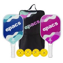 Apacs Pickleball Paddle Couple Set 003 Blue Pink with Indoor Outdoor Balls and Cover